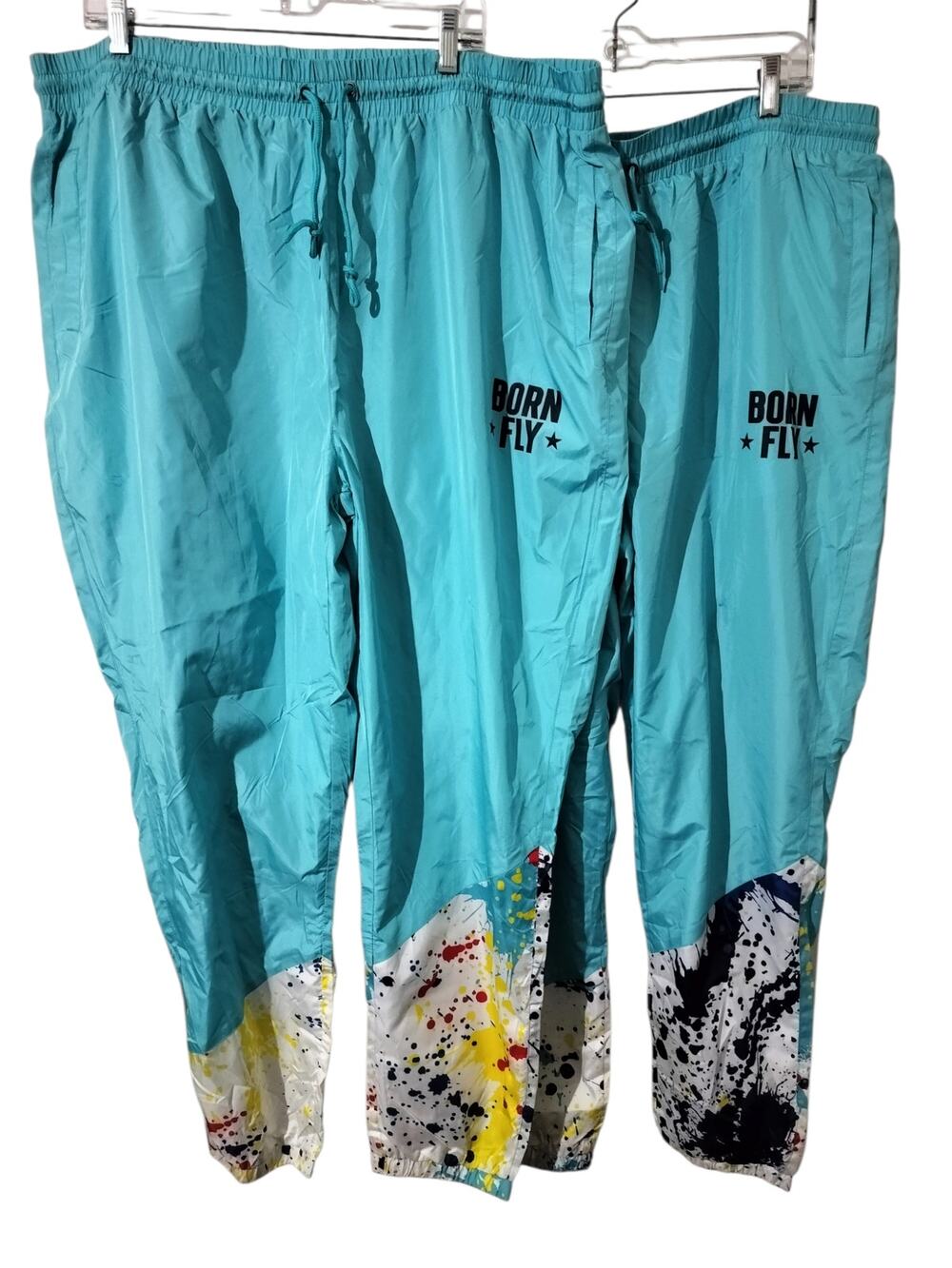 M1302)Bundle 2pc Born Fly Colorblock Paint Splatter Teal Track Pants 3XL & 4XL